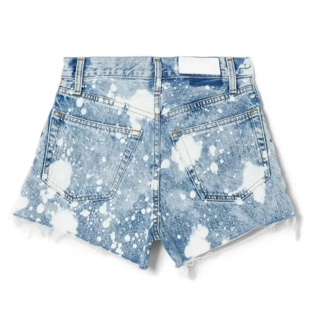RE/DONE 70's High Rise Splashed Bleached Effect Denim Shorts Size 28 NEW - Picture 10 of 11